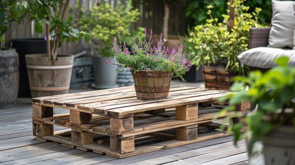 Table basse palette : charme rustique pour jardin